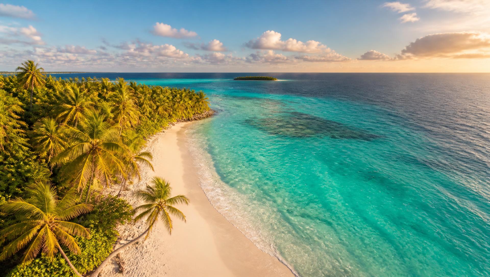 Playa caribeña de aguas turquesa al atardecer